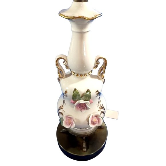Vintage Rose 28" Capodimonte ? Amphora Vase Floral 22k Gold Porcelain Table Lamp - Picture 5 of 9